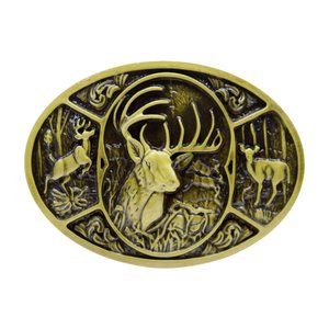 New Men Women Gold Metal Belt Buckle Deer Nature Western Fashion Accessory Oval